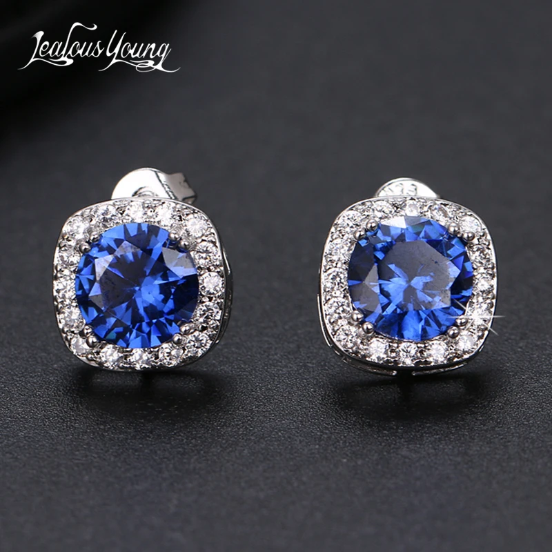 Модные прозрачные круглые серьги гвоздики с кубическим цирконием квадратные