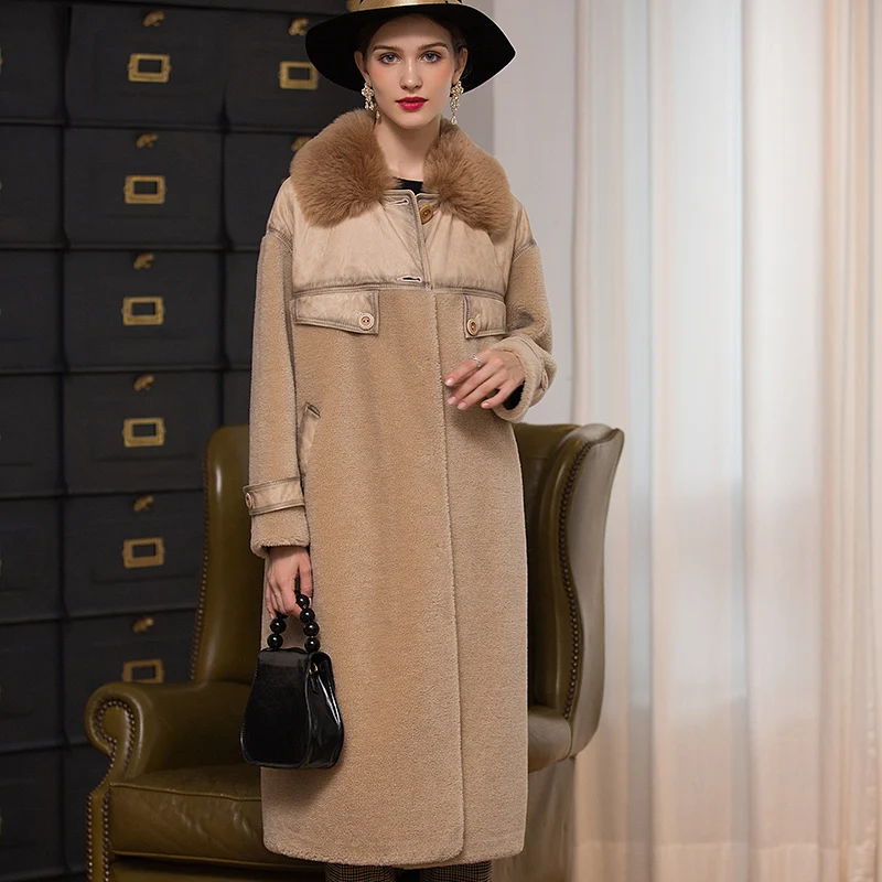 Пальто женское длинное из натурального меха 2020 шерсть 100% шерсть|Шубы и дубленки| |