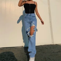 streetwear hollow out high waist ripped jeans for women 2020 autumn vintage full length harajuku hot denim cargo pants capris