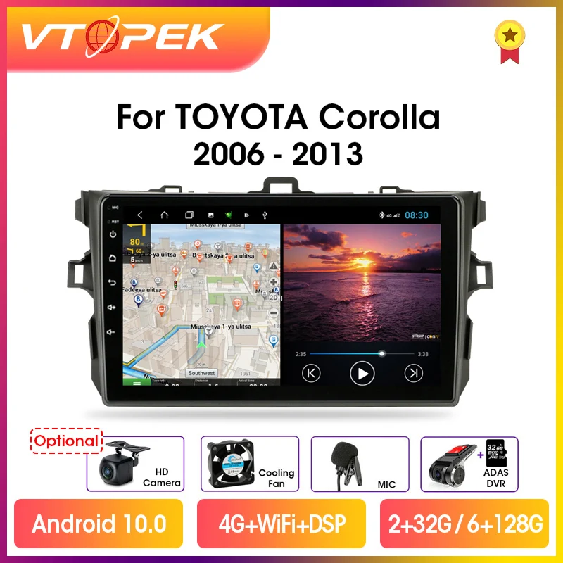 Автомагнитола Vtopek для Toyota Corolla E140/10 0 150 2006 9 дюймов 4G + WiFi 2din Android 2013|Автомагнитолы| |