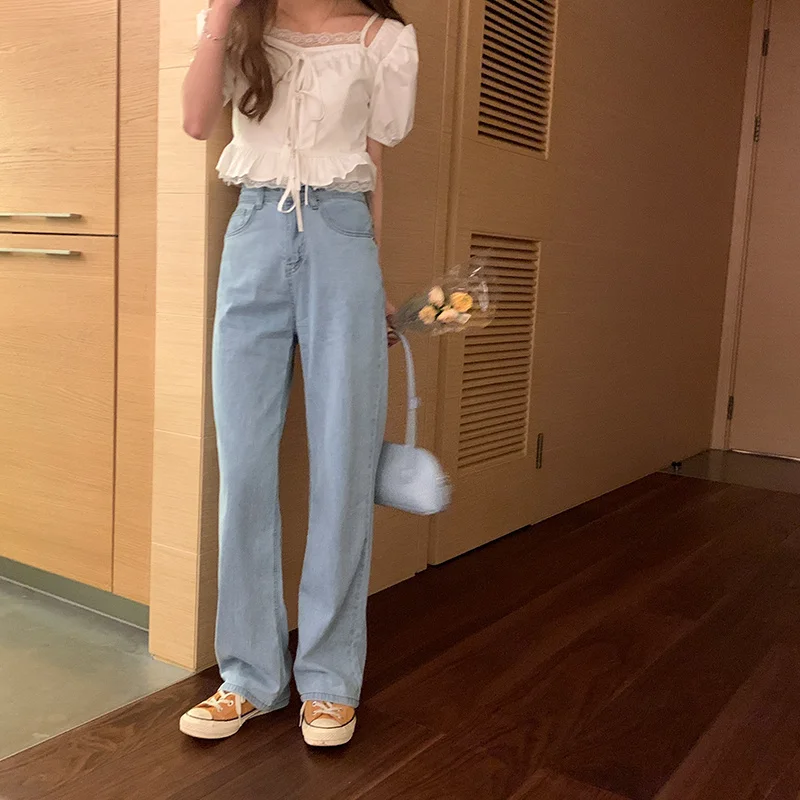 Пикантная белая рубашка в Корейском стиле топ с квадратным вырезом и кружевной