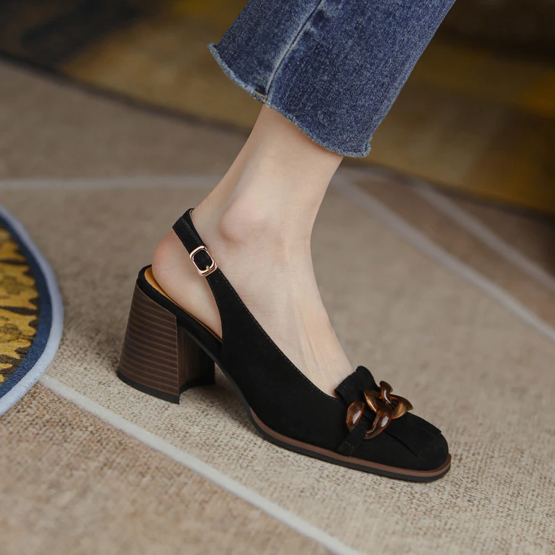 

Women sandals natural leather shoes 22-24.5cm Sheep suede Full leather summer sandals for women Chain tassel jelly sandals