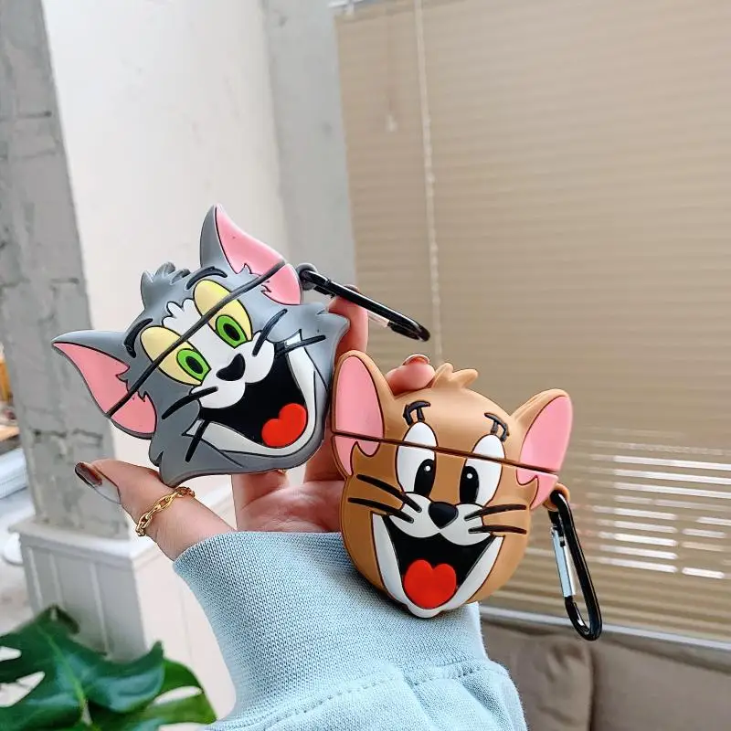 

Cat Mouse Novelty Soft Silicone 3D Airpods Case Funny Anime Cartoon Wireless Earphone Protective Cover