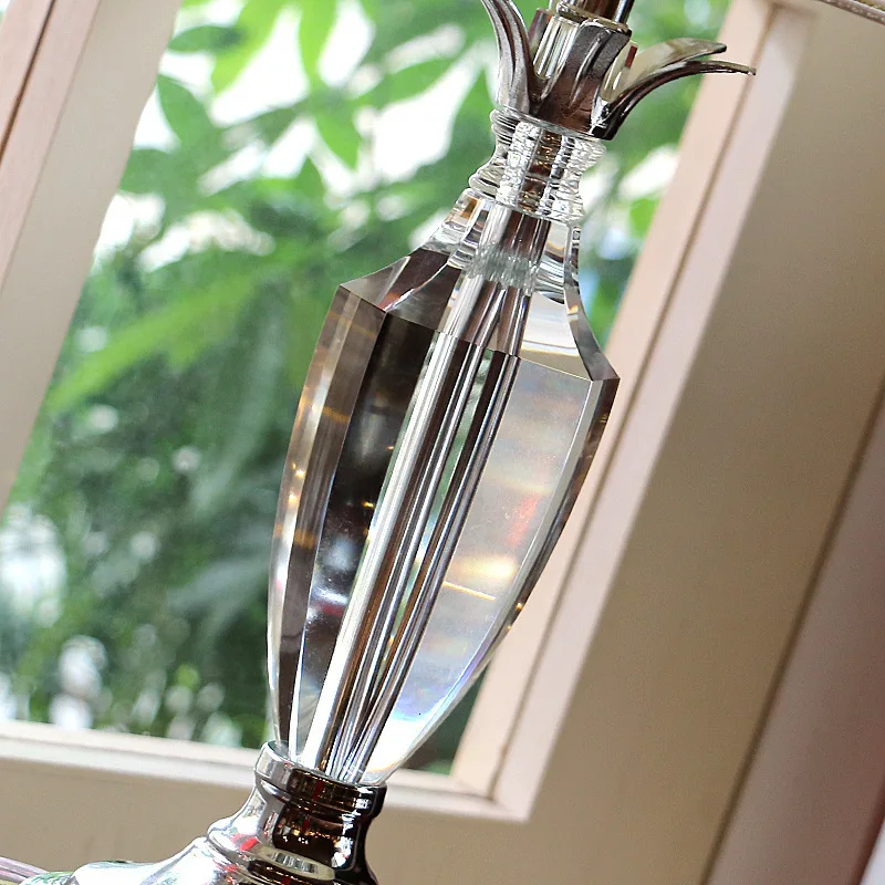 Современная Хрустальная настольная лампа для спальни тканевый абажур украшение