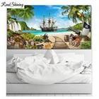 Алмазная живопись с изображением пиратской лодки, Приморского берега, водопада, деревьев, полноразмерная вышивка, натуральная искусственная вышивка крестиком F643