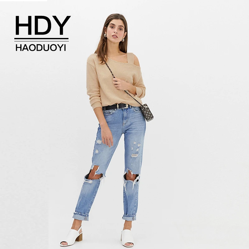 HDY Haoduoyi новый осенний Топ Женская одежда с длинным рукавом без бретелек джемпер