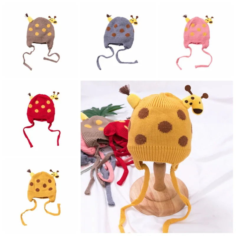 5Color Baby Hats Boys Girls Cute Giraffe Knit Kids Winter Bonnet Enfant Hat For Children Muts Warm Earflap Beanie | Детская одежда и