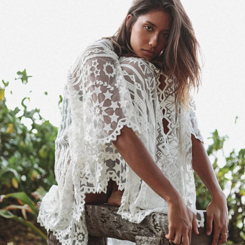 2020 летнее бикини накидка Солнцезащитная одежда женское пляжное платье кружевное