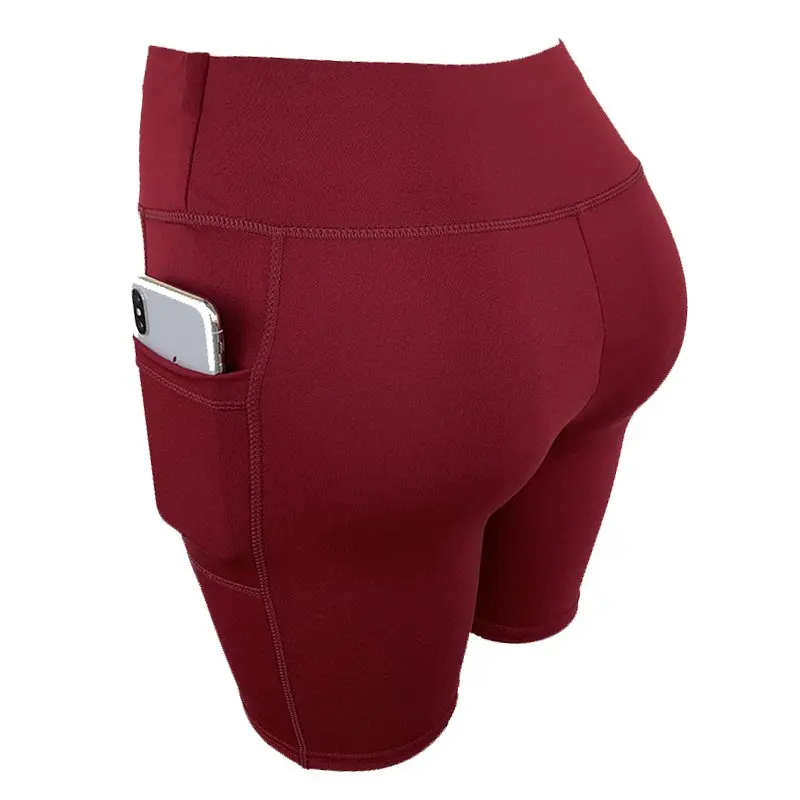 

2020 Solid Color High Waist Running Shorts Women Fitness Clothes Pocket Sweat Shorts Female Biker Short Sport Femme