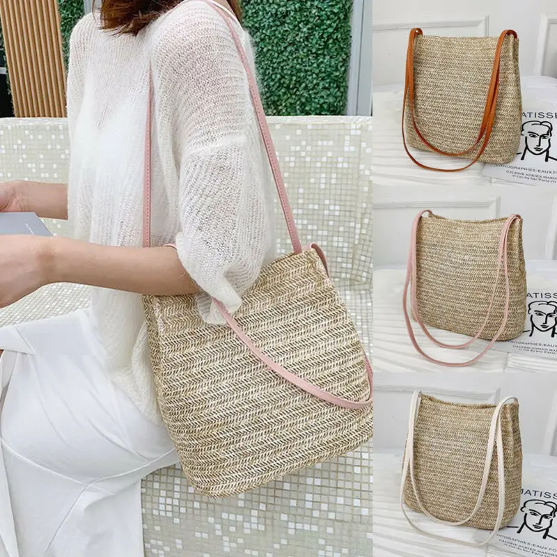 Женские богемные дизайнерские круглые сумки через плечо из ротанга летние