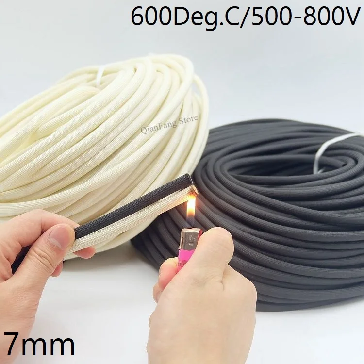 Dia 7mm Fiberglass Tube HTG Cable Sleeve Soft Chemical Fiber Glass Wire Wrap Protector Insulation High Temperature Pipe 600Deg