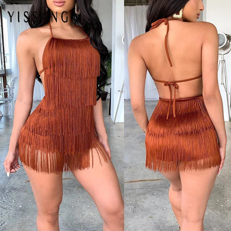YISSANG вечерние комбинезоны с бахромой и кисточками Летний комбинезон для женщин