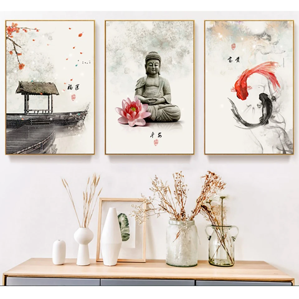Настенная Картина на холсте статуя Будды картины карпа HD принты домашний декор