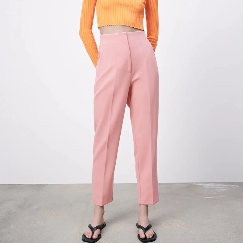 

ZA Spring Autumn Women Pants Suits 2021 Ankle-Length 9 Colors High Waist Pockets Pants Pantalon Female Fashion Zipper Trouser