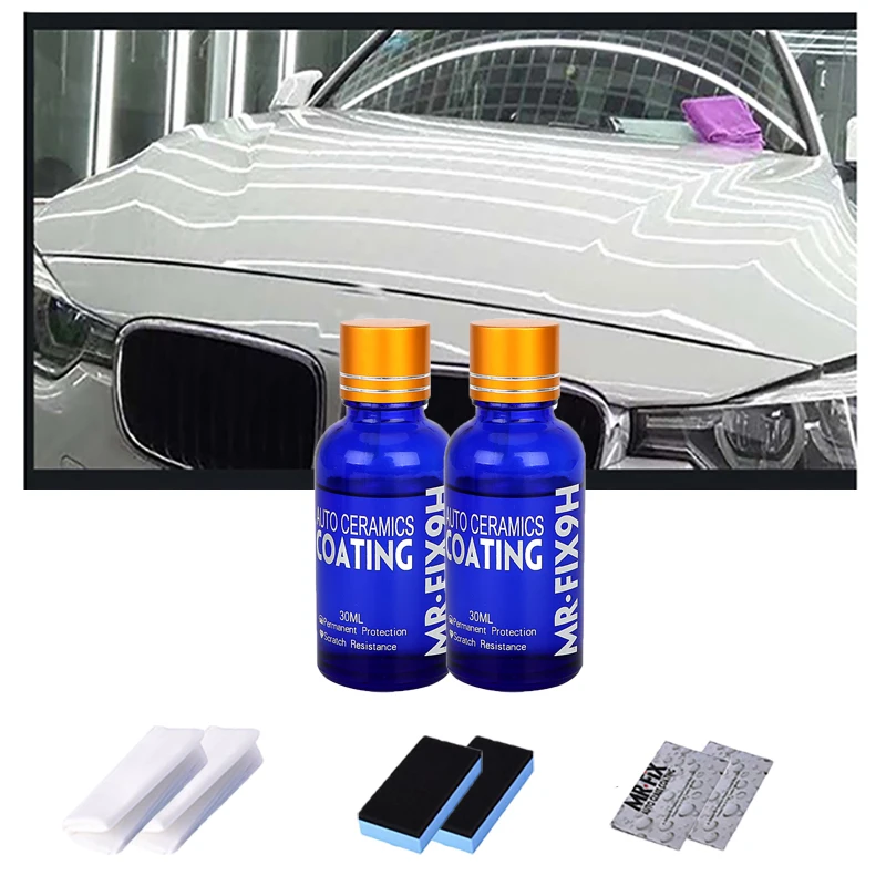 

2 шт. 9H автомобильное жидкое керамическое покрытие, супер комплект гидрофобного стеклянного покрытия полисилоксан и наноматериалы, полиров...
