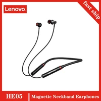 lenovo he05 bluetooth 5 0 neckband wireless earphones stereo magnetic headphone sports running earbud with noise cancelling mic