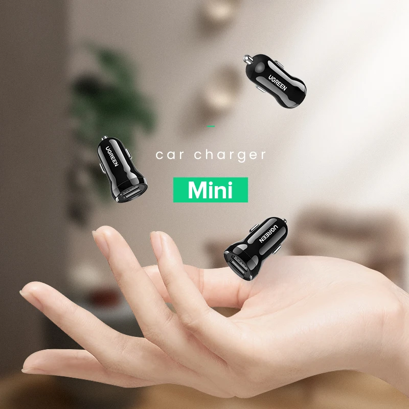 Ugreen 4.8A устройство для автомобиля с двумя портами USB Зарядное телефона Мини