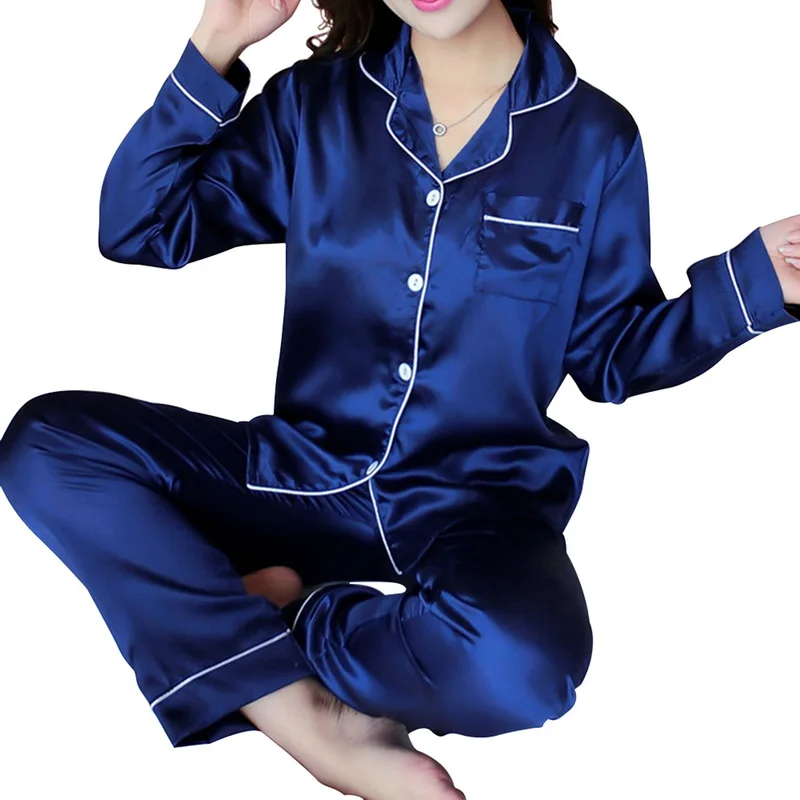 

Women Pajamas Sleepwear Set 2021 Spring Summer Long Sleeve Mujer Pijamas Sexy Nightwear 2 Pieces Silk Satin Pyjamas Suits