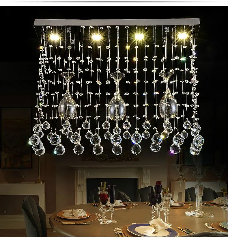 

Crystal Suspension Led Pendant Light Fixtures Glass Cup Design Hanging Lamp Modern Dinning Room Kitchen Decor Home Lighting