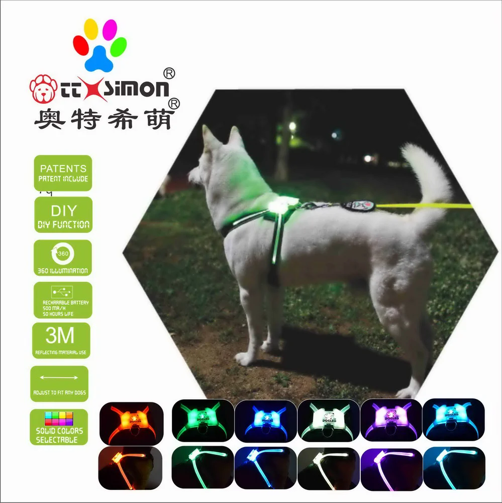 

night dog collar Pet Products for Large 7 in 1 color Dog Harness Glowing USB Led Collar Puppy Lead Pets Vest Dog Leads 2020