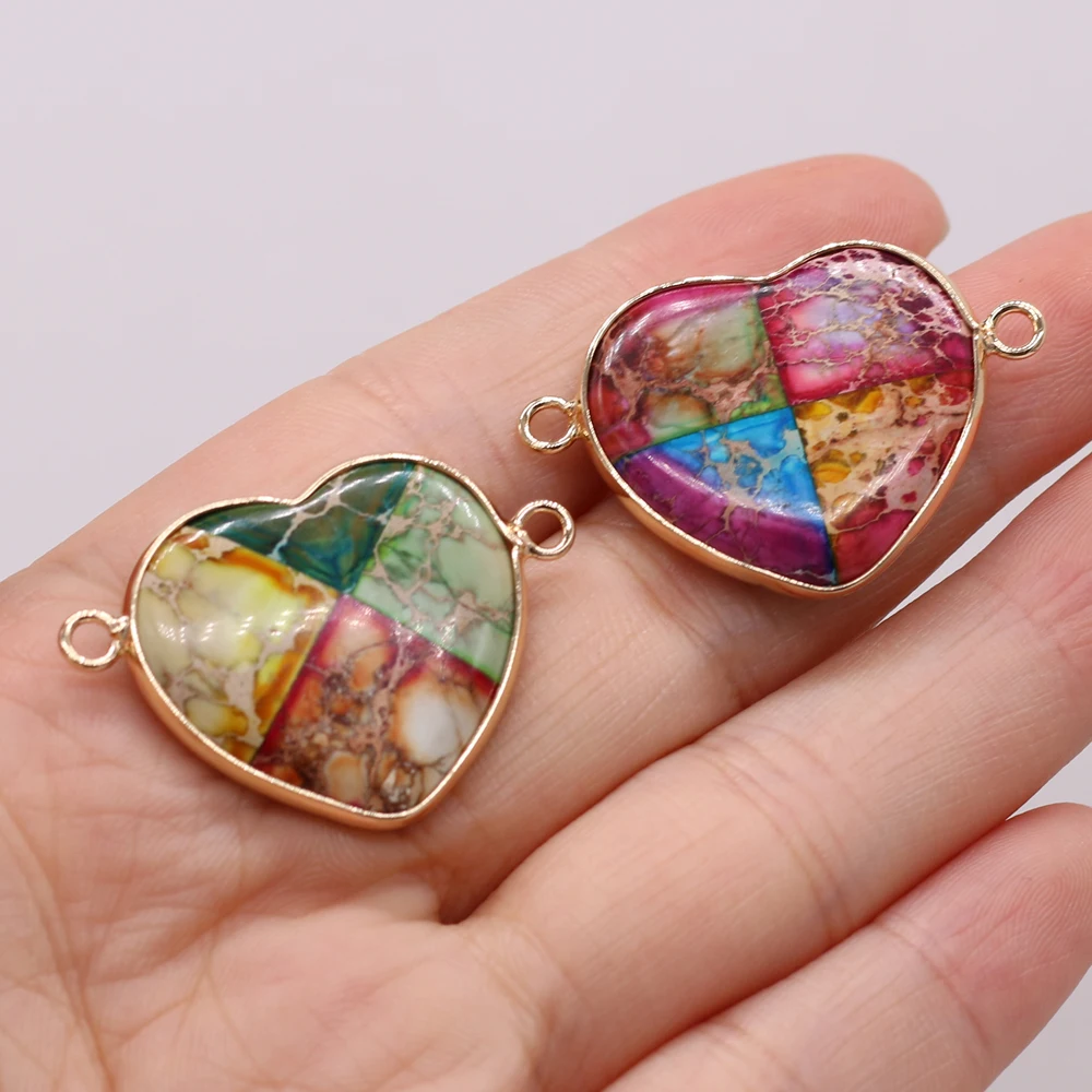 

New Natural Emperor Semi-precious Stone Heart-shaped Gold-plated Connector Boutique Making DIY Fashion Charm Necklace Jewelry