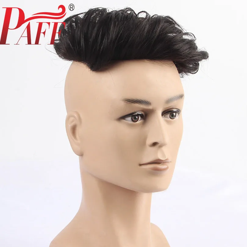 PAFF Human Hair Toupee For Men with Silk Base Head spin Lace With NPU Replacement System Cover white Natural Straight |