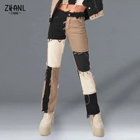 fashion vintage women jeans high waist pink patchwork casual high quality streetwear straight jeans pants y2k women pants