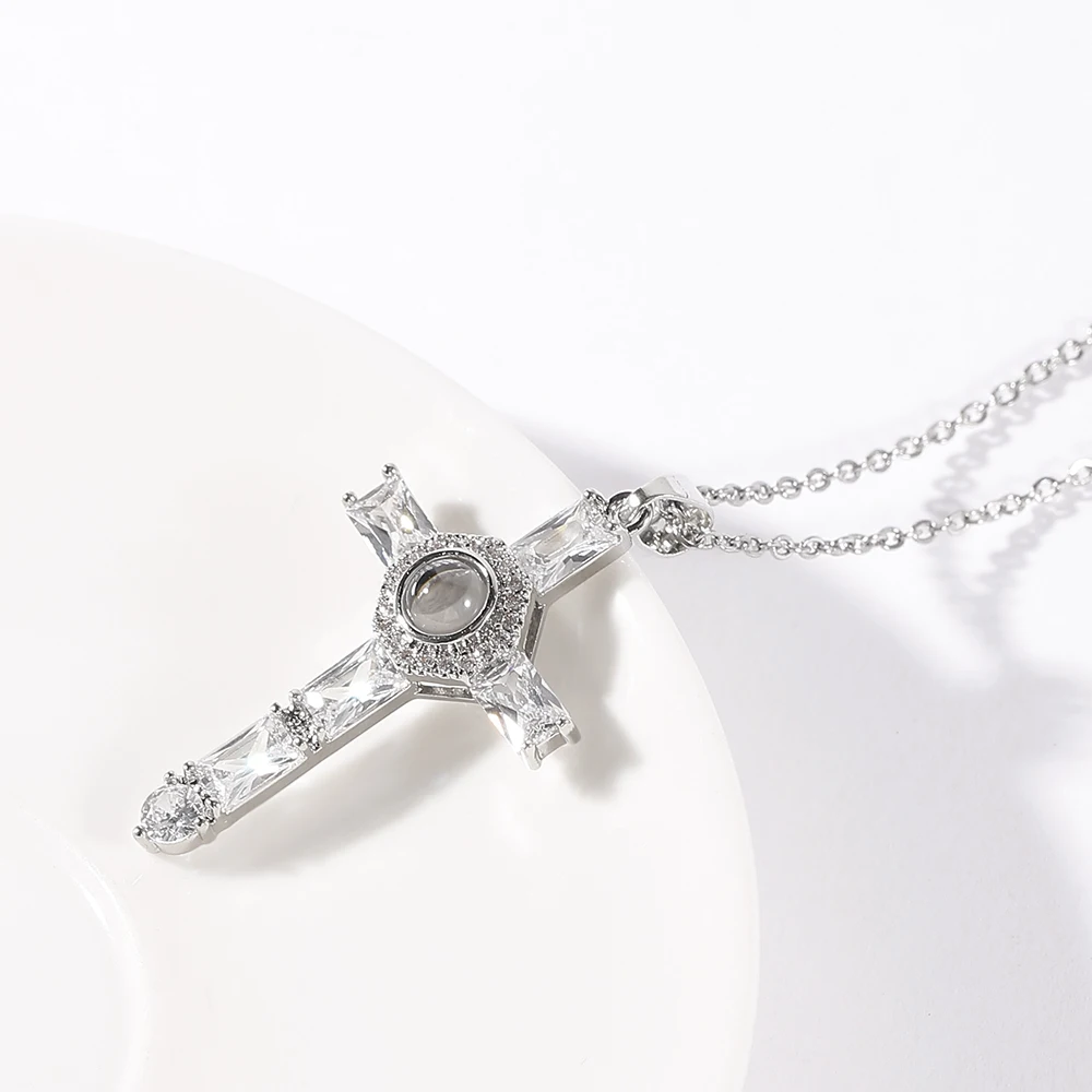 Ожерелье с крестом для женщин и девушек проекция от кулона I Love You на 100 языках