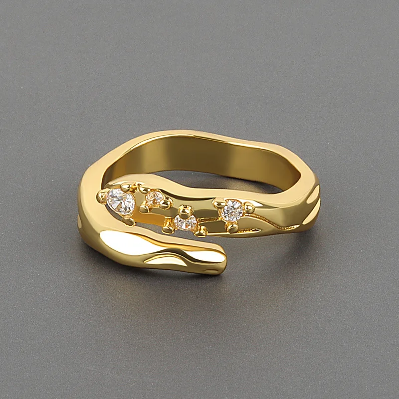 

New Fashion Adjustable Geometric Irregular Hollow Out Crystal Rhinestone Opening Metal Finger Rings For Women Elegant Jewelry