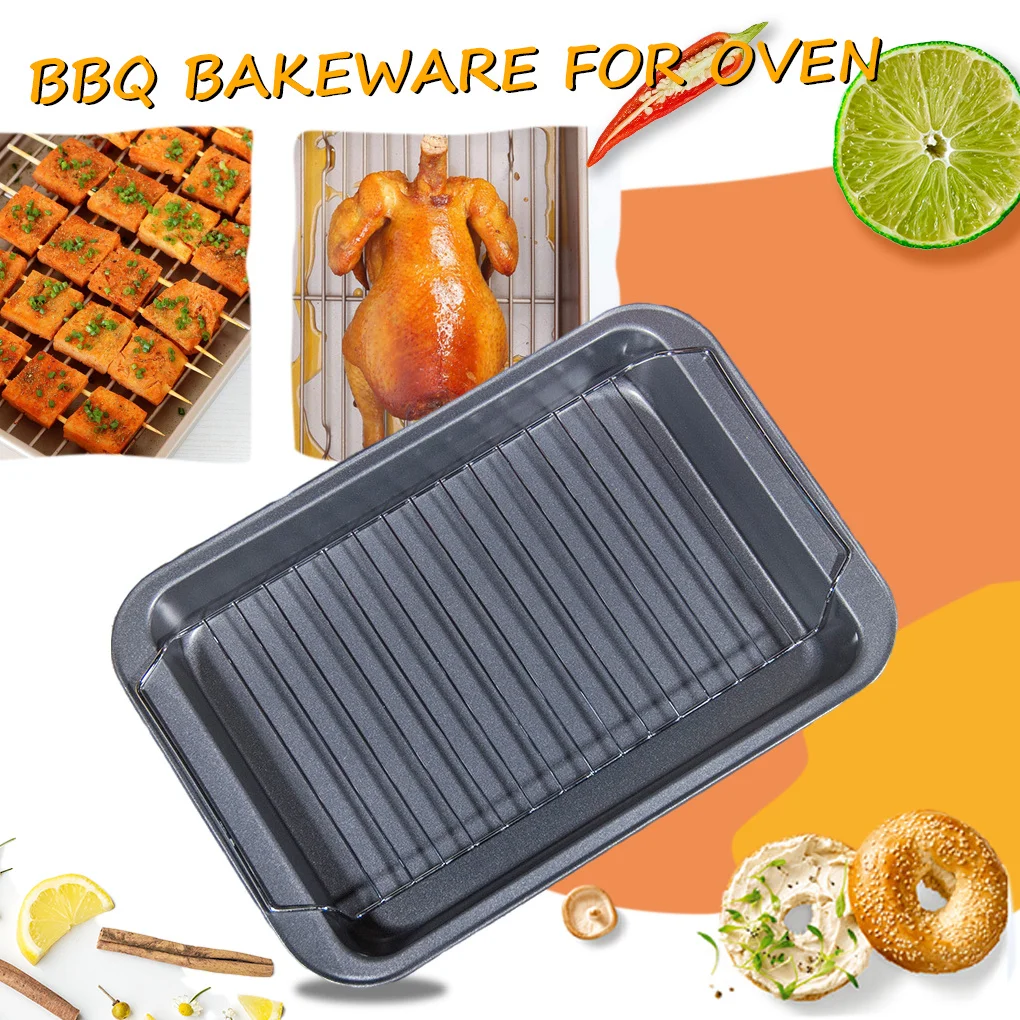 

Square Roasting Pan With Grid Rack Set Carbon Steel Non-Stick Rectangular Dish Cake Bread Baking Mold DIY BBQ Bakeware For Oven