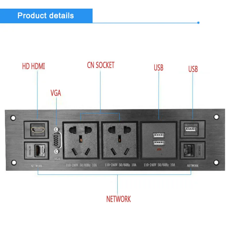 Розетка из матового черного алюминиевого сплава Двойная розетка EU UK US AU