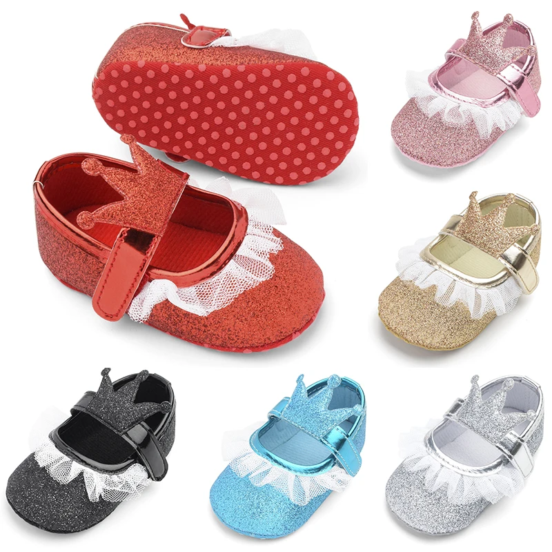 

Baby Princess Shoes Infant Toddler Baby Girls for Newborn Kids Crib First Walkers Shining Crown Soft Sole Anti-Slip Party Shoes