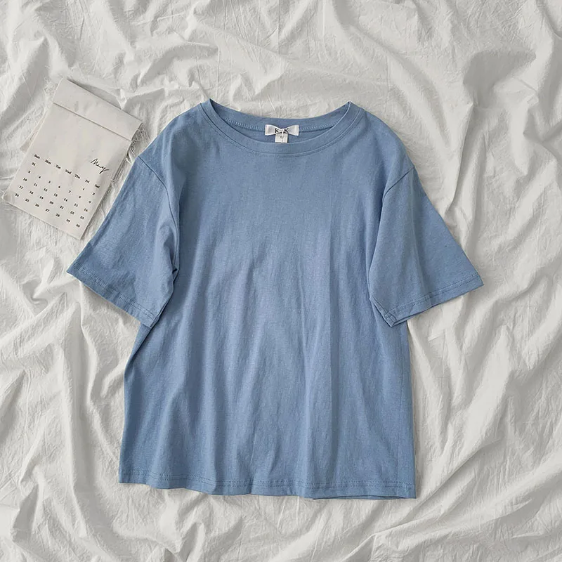 

EBAIHUI Cotton Plain T Shirt Women Summer All-match T-shirt Basic Korean Loose Casual Male Female Short Sleeve Tees Shirts