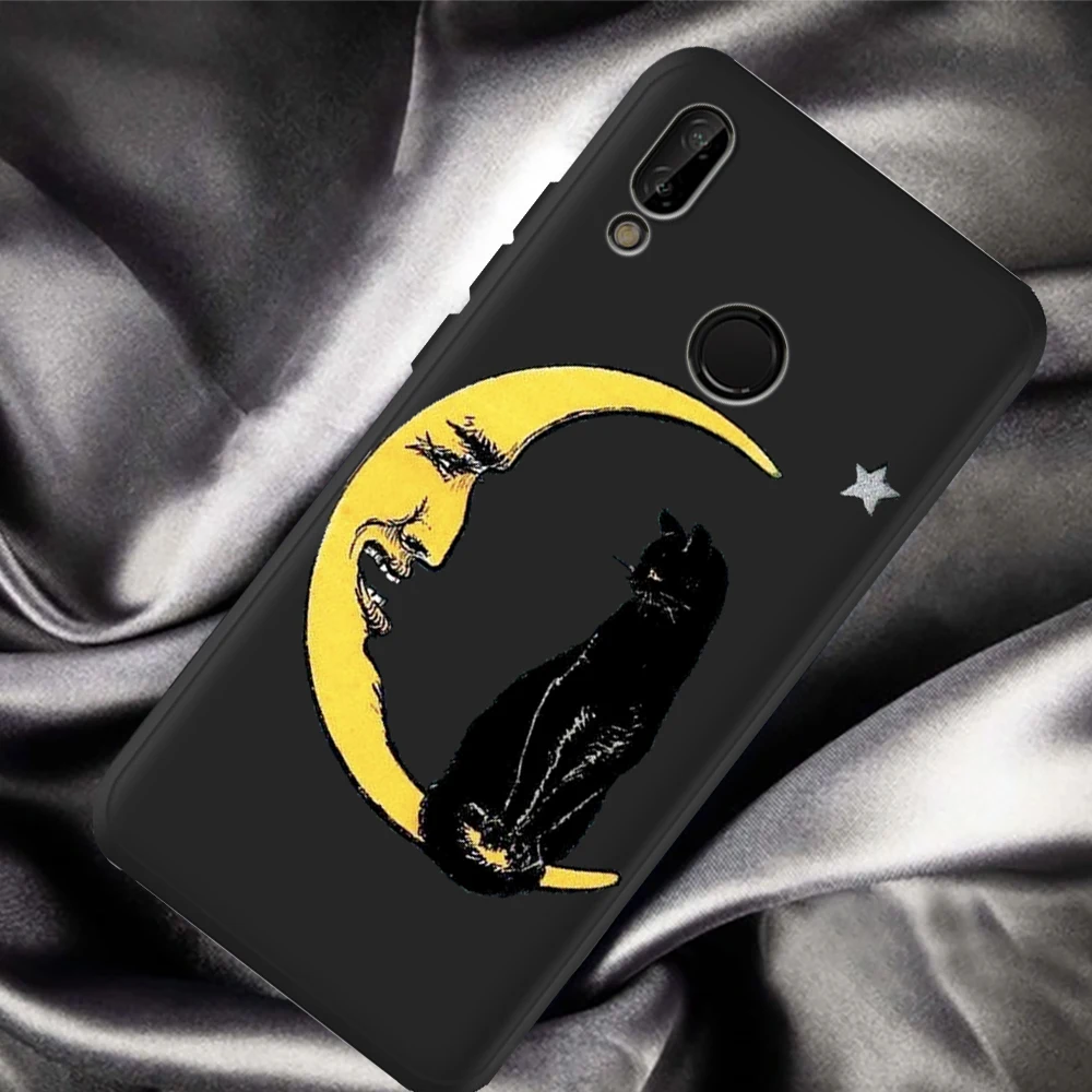 

Witches moon Tarot Death cat totem Phone Case for Huawei P40 P30 Pro P20 P10 P8 Lite 2017 Mate 30 20 10 Lite Pro silicone Cover