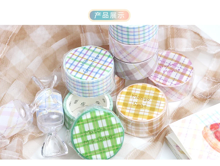 Candy Color Grid Masking Tape Bullet Journal Washi Tape Decorative Tape DIY Scrapbooking Sticker Label Stationery
