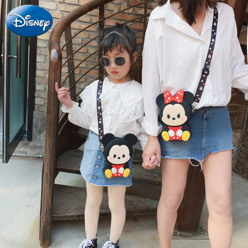 

Disney Bag New Cartoon Cute Mickey Silicone Mobile Phone Bag Parent Messenger Bag with Change Bag
