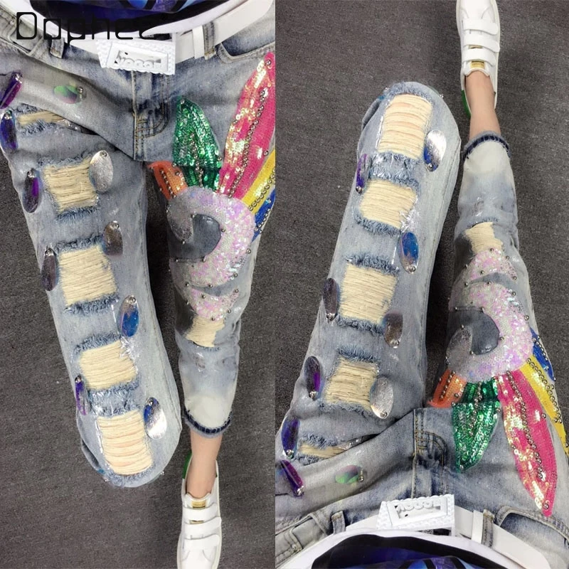 

Новинка весна-осень 2021 винтажная уличная одежда рваные женские джинсы с перекрестными штанинами