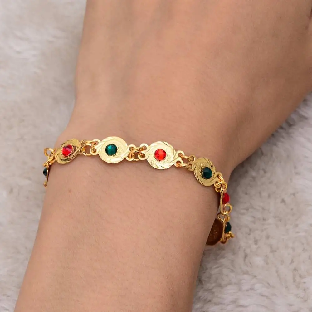 Арабский этнический женский свежий Золотой гоиновый браслет с цирконом