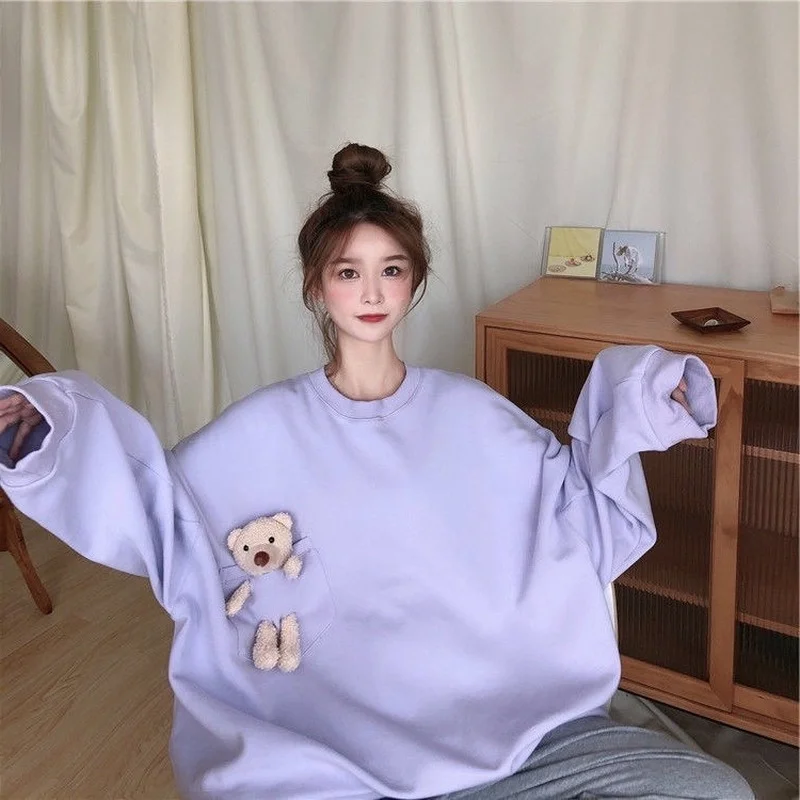 HOUZHOU Oversized Hoodie Kawaii Cute Streetwear Women Pullovers Korean Fashion Designer Soft Girl Aesthetic Female Sweetshirts