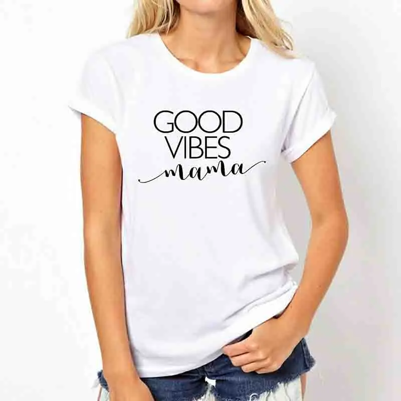 Женская футболка с надписью Good Vibes Mama в уличном стиле забавные модные женские