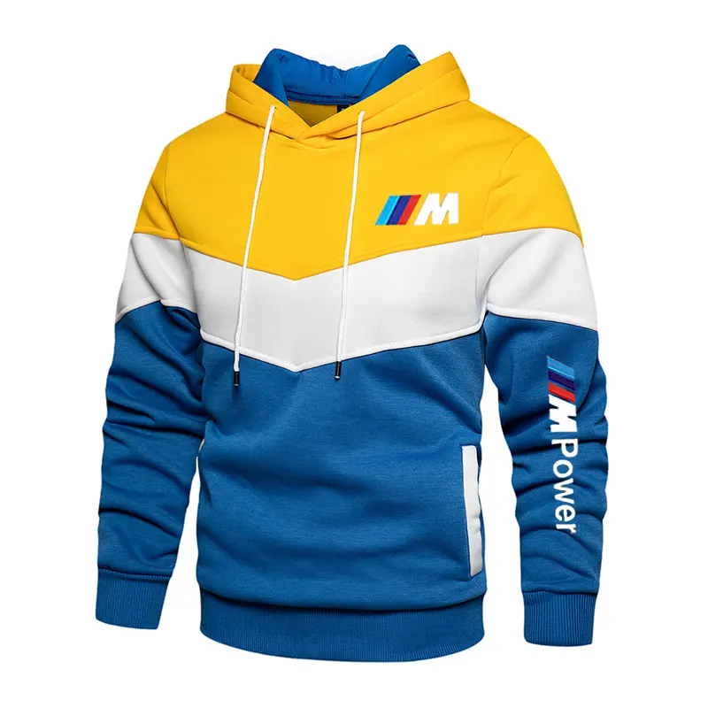 

Men's stitching bmw fashion autumn and winter hooded sports hoodie clothing casual loose polar fleece warm street clothes