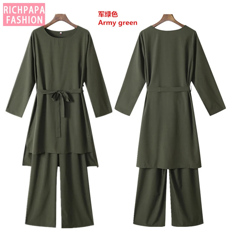 Мусульманская абайя из двух частей турецкие топы брюки свободный женский хиджаб