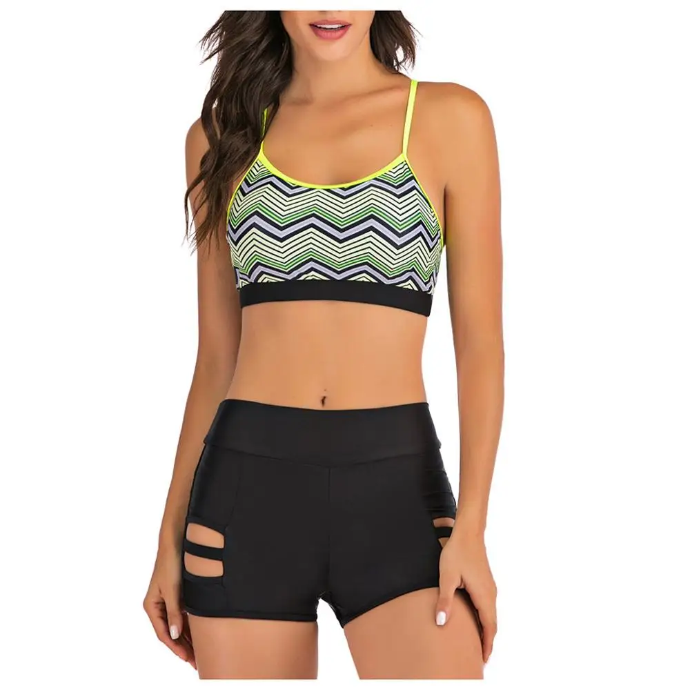 Женский купальник из двух предметов топ с оборками и высокой талией комплект