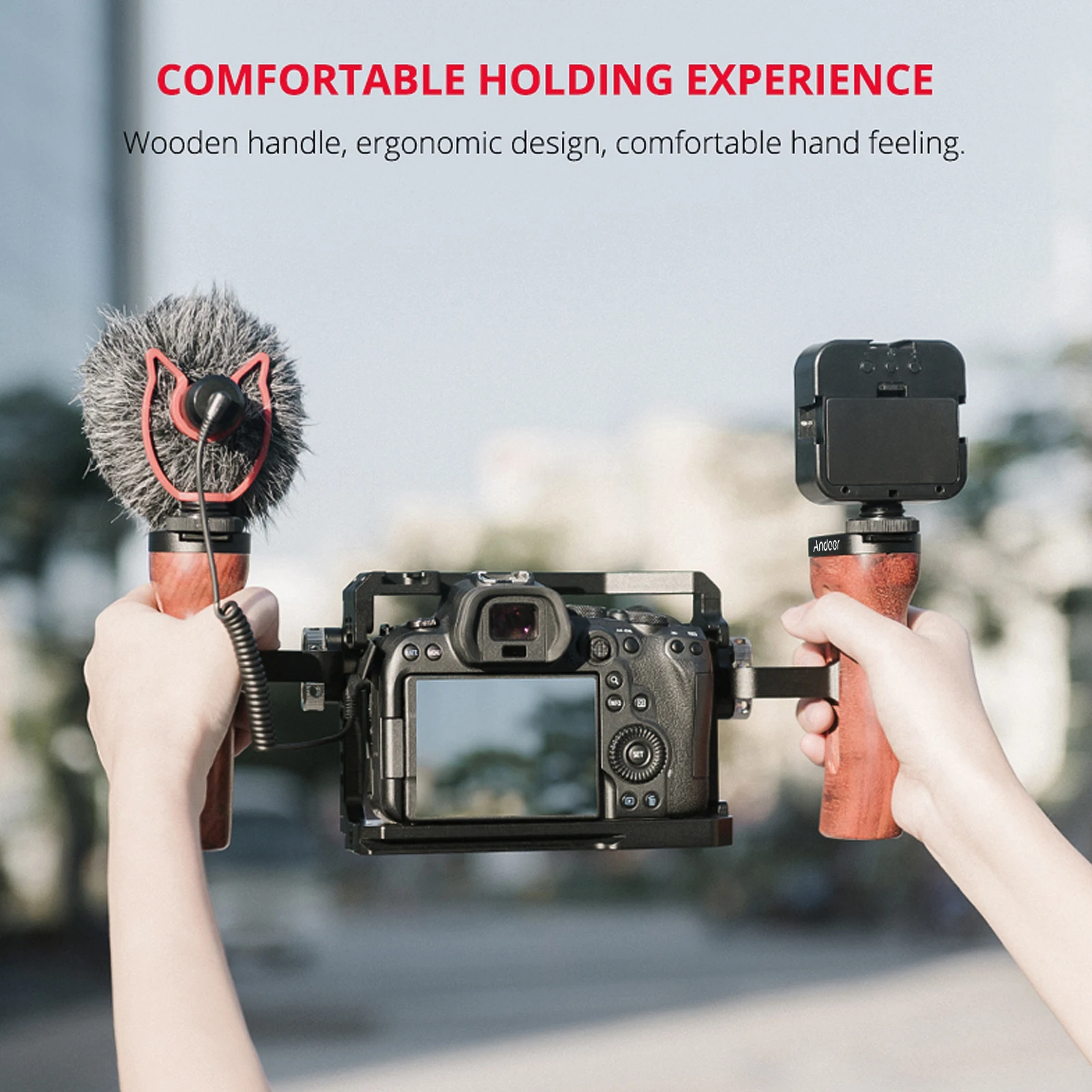 Andoer Универсальный деревянный держатель для камеры левая/правая рукоятка с