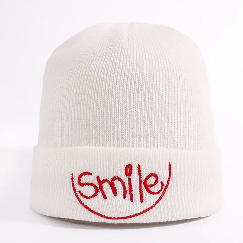 Лидер продаж шапка с вышивкой улыбки зимние шапки для мужчин и женщин манжетами