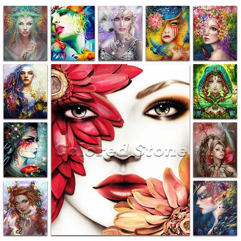 Женская Красивая круглая алмазная живопись вышивка крестиком Цветочная девушка