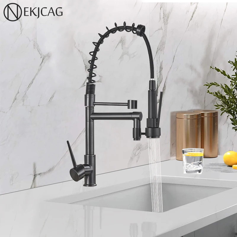 Современный черный пружинный смеситель для кухонной раковины 360 градусов