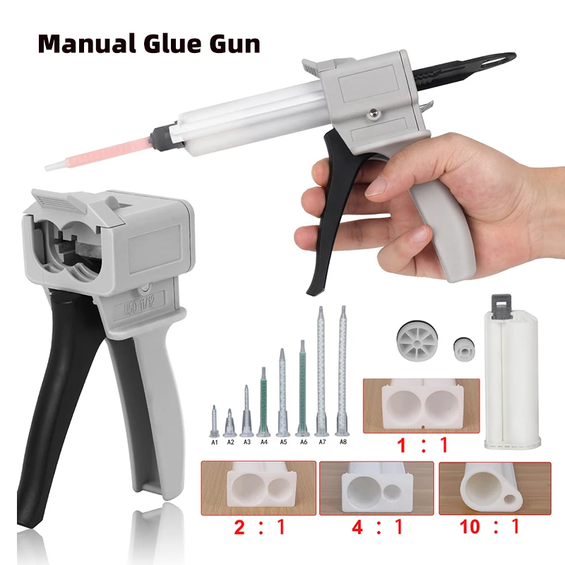 

Hot Glue Gun 50ml 1:1 2:1 4:1 10:1 Two Component AB Epoxy Sealant Applicator Adhensive Squeeze Mixed Manual Gun Dispenser