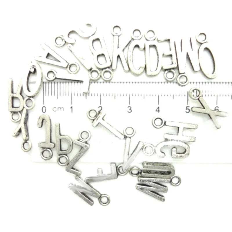 

26pcs 26 English Letters Vintage Zinc Alloy Metal Pendant Leather slide rope bracelet jewelry production DIY Jewelry Making