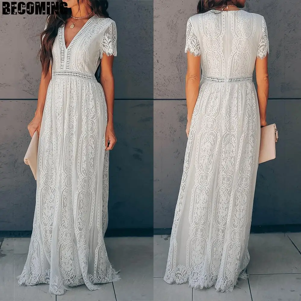 Платье для беременных Кружевное платье макси фотосъемки белое большого размера